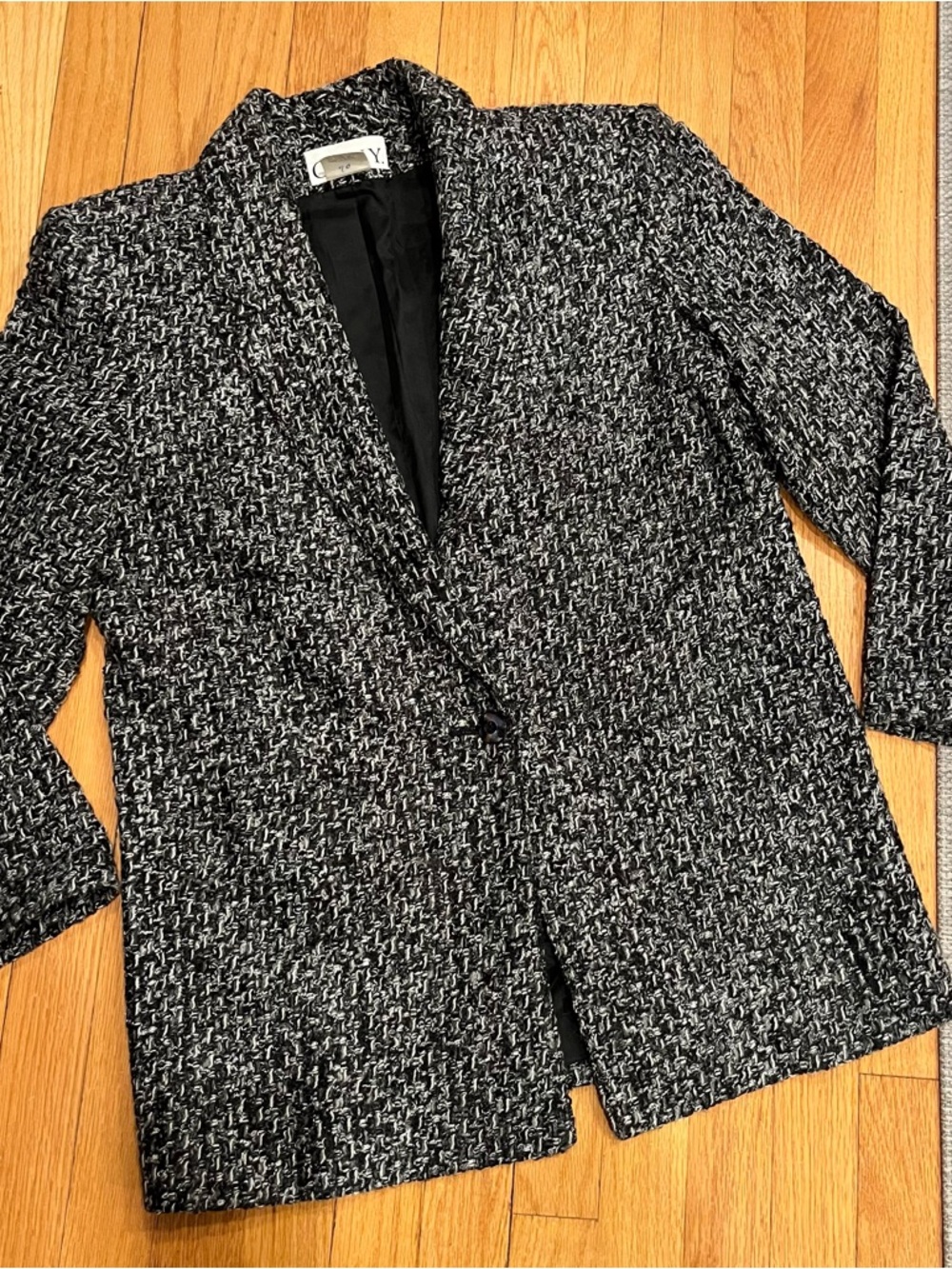 Vintage 80s/90s Wool Blend Tweed Boxy Blazer Black Gray White Size 8